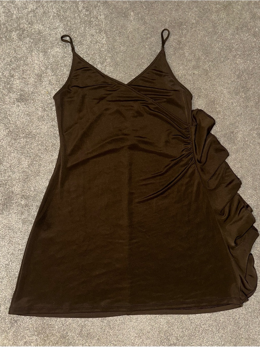 Y2K Mini Brown Ruffled V-Neck Slip Dress